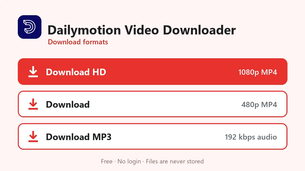 Dailymotion Video Downloader formats: HD MP4, normal MP4 and MP3