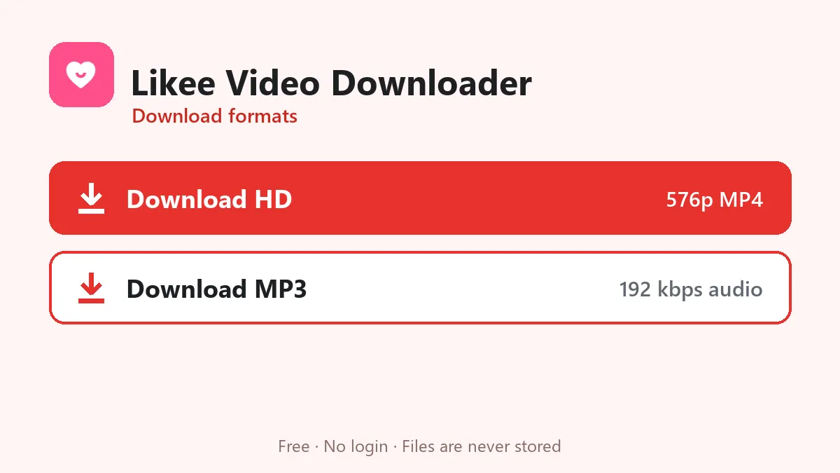 Likee Video Downloader formats: HD MP4, normal MP4 and MP3