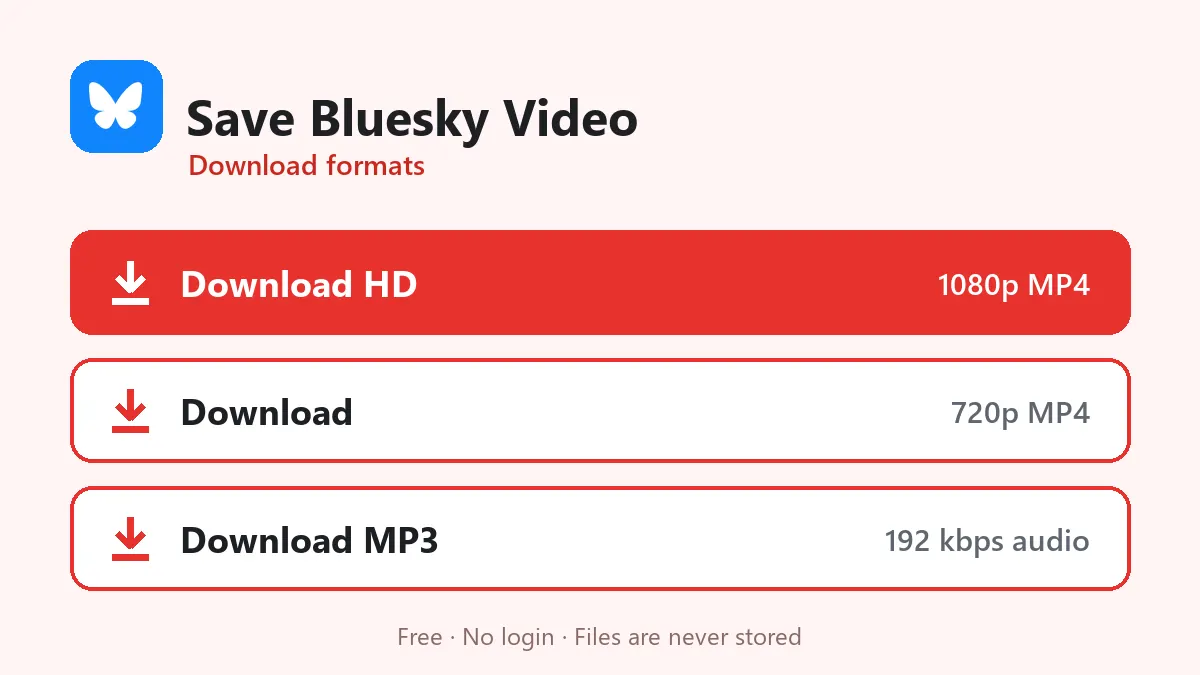 Save Bluesky Video formats: HD MP4, normal MP4 and MP3