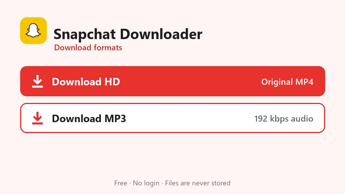 Snapchat Downloader formats: HD MP4, normal MP4 and MP3