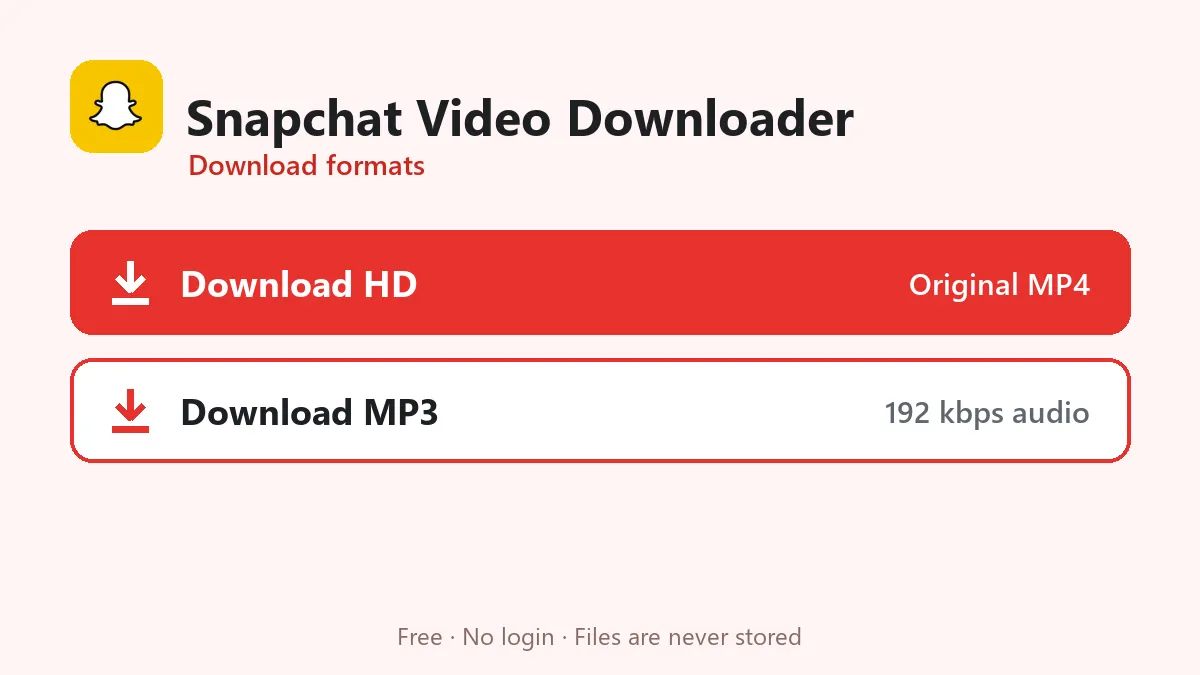 Snapchat Video Downloader formats: HD MP4, normal MP4 and MP3