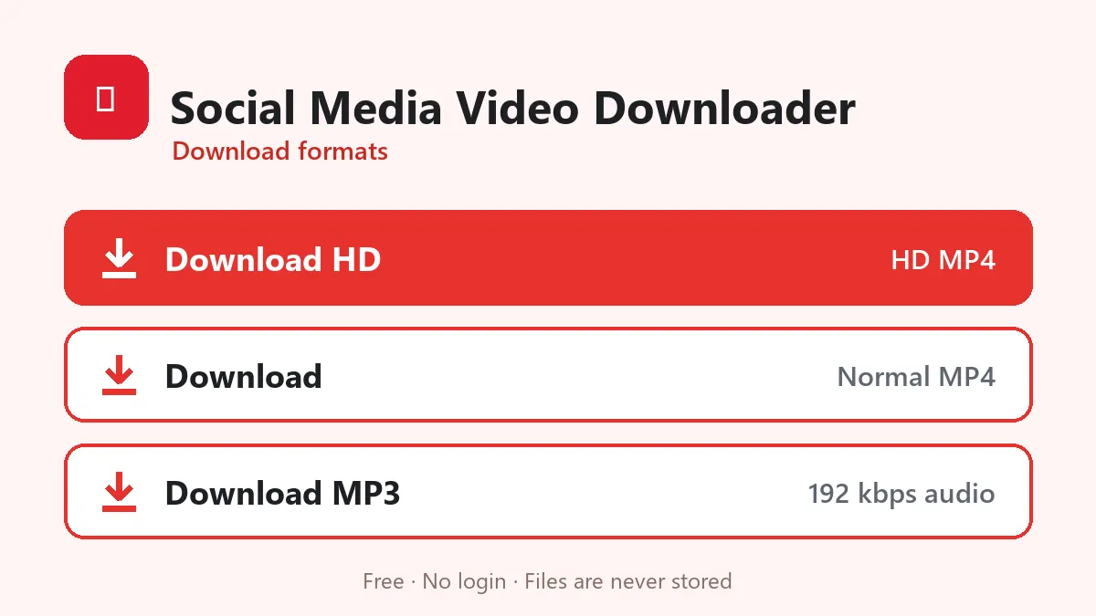 Social Media Video Downloader formats: HD MP4, normal MP4 and MP3