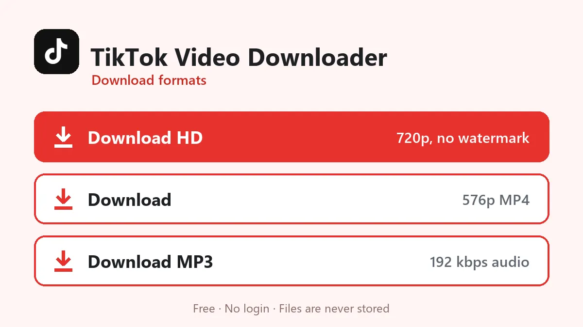 TikTok Video Downloader formats: HD MP4, normal MP4 and MP3